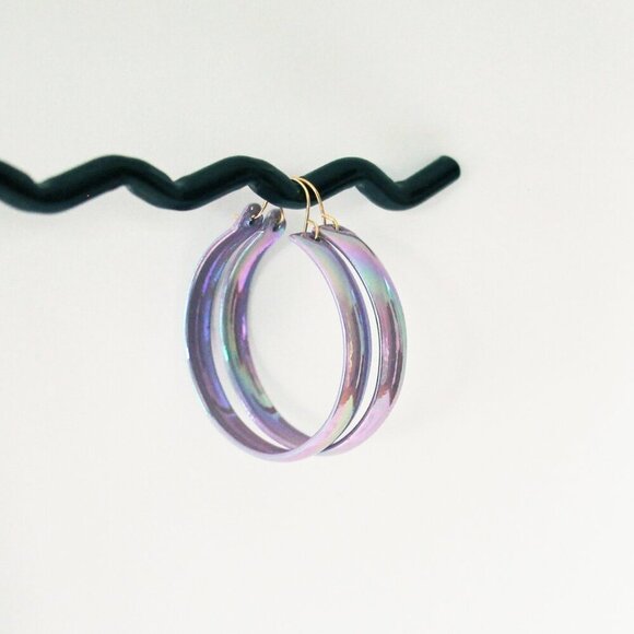 Violet Hoop Earrings, 80s Vintage Deadstock, Enamel Hoops - Picture 3 of 7